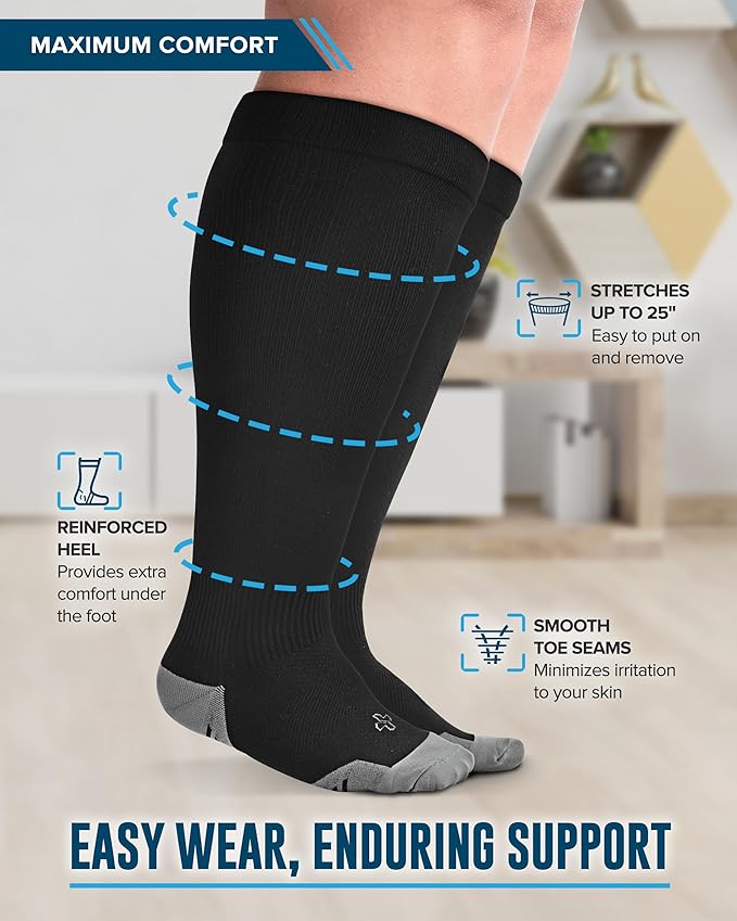 Doctor's Select Plus Size Compression Socks Wide Calf - Up to 6XL | 20-30 mmHg | Women's Wide Calf Socks | Black, White, Gray