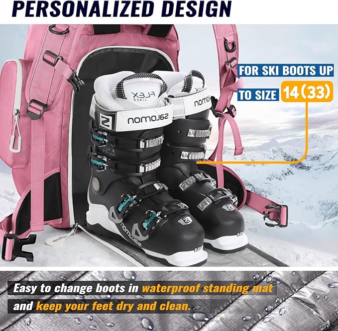 Ski Boot Bag, 65L Durable Travel Backpack, 1680D Nylon Waterproof Snowboard Boot Bag, Skiing and Snowboarding Travel Luggage for Helmet, Goggles, Gloves, Outerwear & Accessories