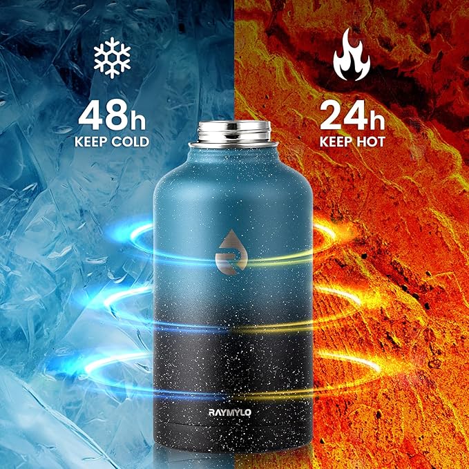 64oz Insulated Water Bottle, Triple Wall Vacuum Stainless Steel Water Bottles - Keeps Cold 48H, Reusable Half Gallon Jug for Gym, Sports, Camping, Hiking,Travel, Starry Sky-Indigo/Black