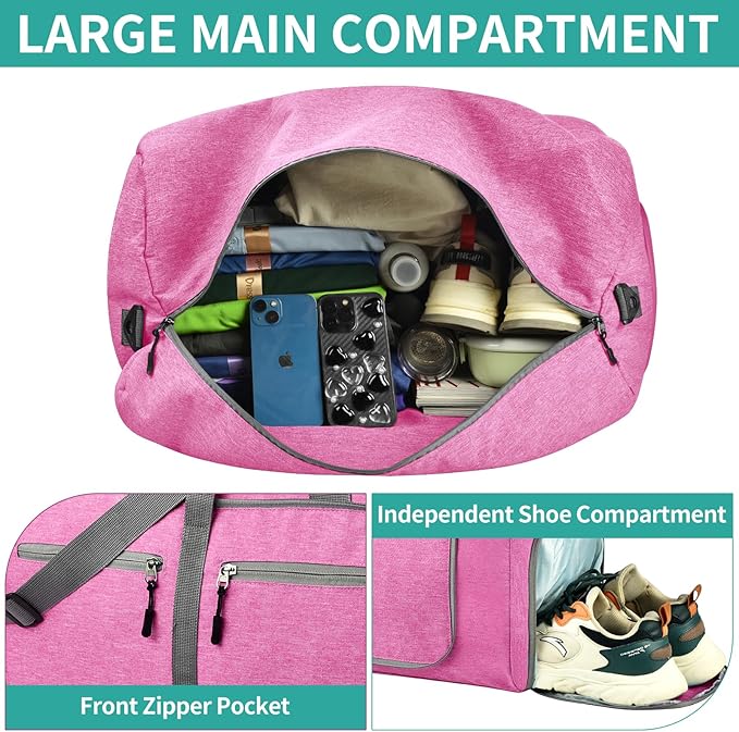 Dimayar 115L Travel Duffle Bag for Men Women - Foldable Duffel Bag with Shoes Compartment - Overnight Bags Waterproof & Tear Resistant(Rouge Pink)