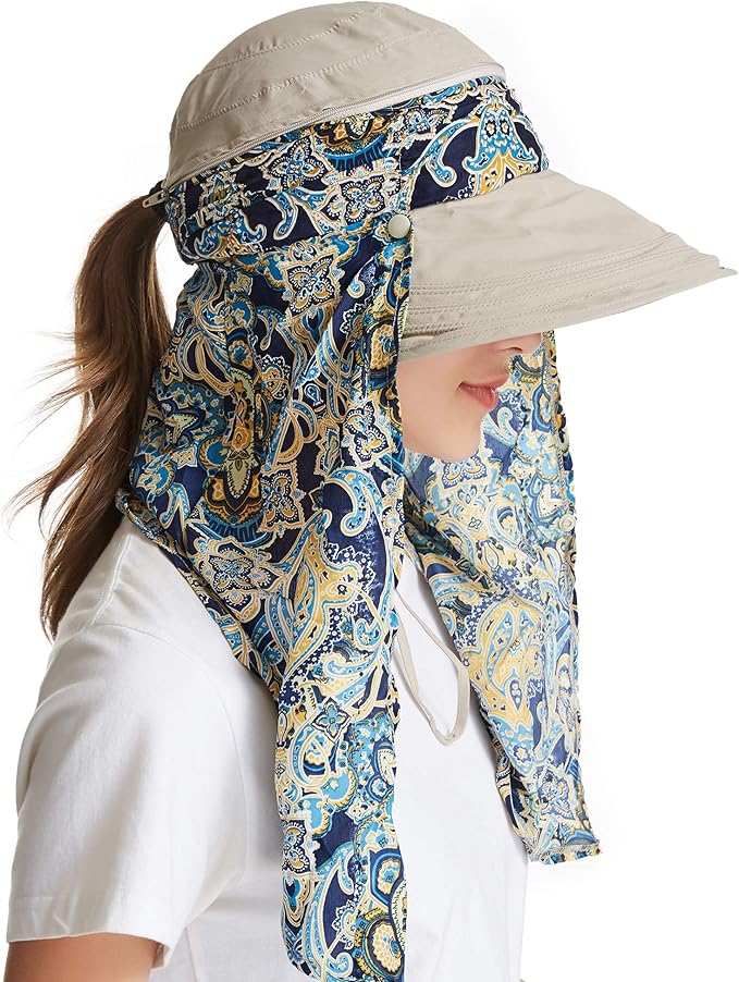 icolor Women Sun Hats UPF 50 Sun Protection Hat Summer Outdoor Neck Shield Flap Visor Hat Ponytail Hats Wide Brim Beach Hat