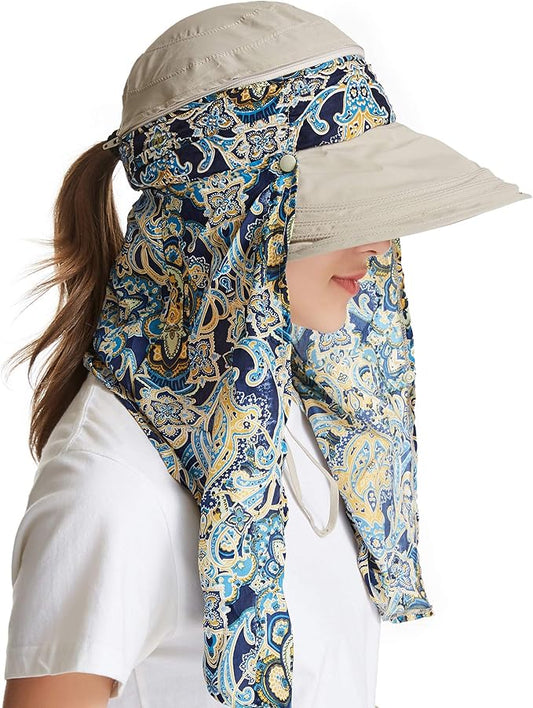 icolor Women Sun Hats UPF 50 Sun Protection Hat Summer Outdoor Neck Shield Flap Visor Hat Ponytail Hats Wide Brim Beach Hat