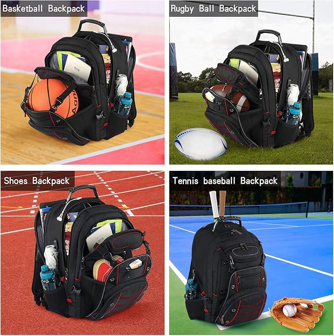 VECKUSON Large 18.4 Inch Laptop Backpack with USB Charger Port, TSA Friendly Flight Approved and RFID Anti-Theft Pocket, Red