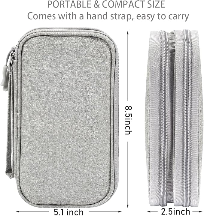 Travel Organizer Pouch Electronic Accessories Carry Case Portable Waterproof Double Layers Storage Bag for Cable, Cord, Charger, Phone, Power Bank, Earphone, Hard Drive (Light Grey, Large)