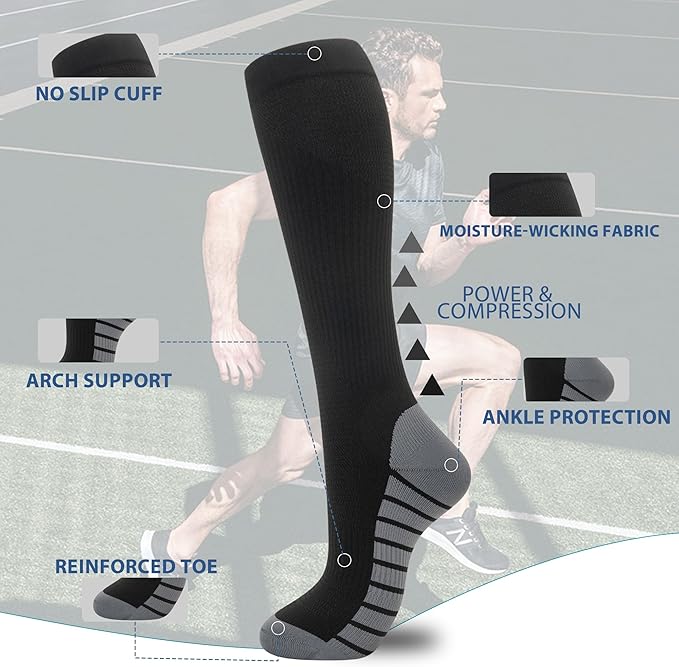 fenglaoda Compression Socks for Women Men Support Circulation 6 Pairs Socks For Nurse, Travel, Flight