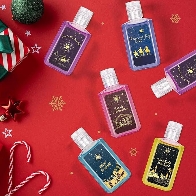 50 Pcs Christmas Mini Hand Sanitizer Bulk Christmas Gifts Favors 1fl oz Travel Size Hand Soap Gifts Small Hand Sanitizer Thank You Gifts for Xmas Goodie Bags Stocking Stuffers (Nativity)