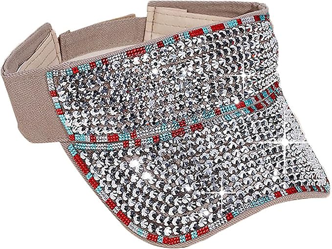Bling Shiny Rhinestone Sports Sun Visor Hat for Women Summer Adjustable Breathable Beach Visor Caps Running Golf Sun Hat