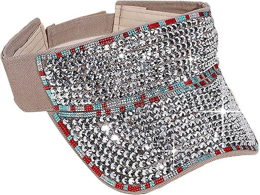 Bling Shiny Rhinestone Sports Sun Visor Hat for Women Summer Adjustable Breathable Beach Visor Caps Running Golf Sun Hat