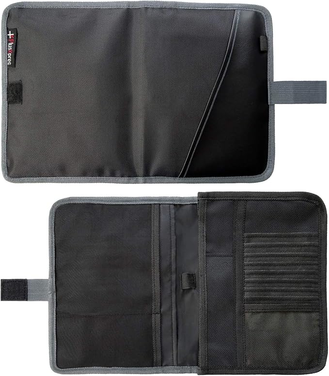 Glove Box Compartment Organizer - Car Document Holder - Owner Manual Case Pouch - Vehicle Storage Wallet for Registration & Insurance Card - Premium Auto Paperwork Holder - Log Book included - Gray