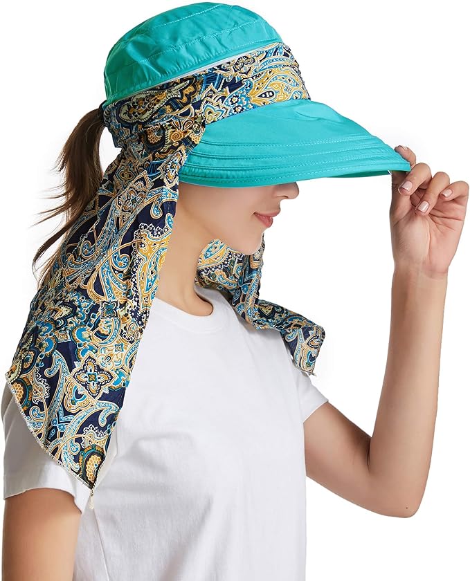 icolor Women Sun Hats UPF 50 Sun Protection Hat Summer Outdoor Neck Shield Flap Visor Hat Ponytail Hats Wide Brim Beach Hat