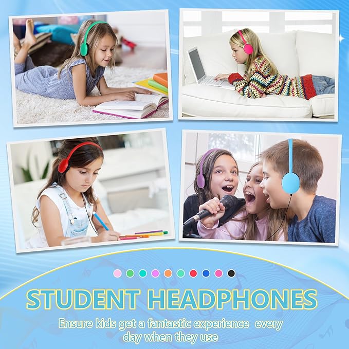 Kids Headphones Bulk for School Classroom 10 Pack On Ear Classroom Headphones for Kids Student Children Boys Girls Multi Color 3.5mm Jack (10 Color)