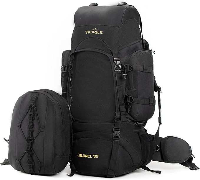 Tripole Colonel 95 Litres Internal Frame Rucksack + Detachable Day Pack, Rain Cover, Black