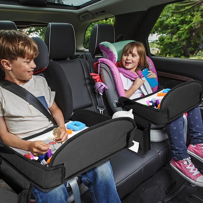 WENRENER Kids Travel Tray for Car Seat, Toddler Road Trip Essentials With Drawing Kit, Travel Activities Must Haves (Black)