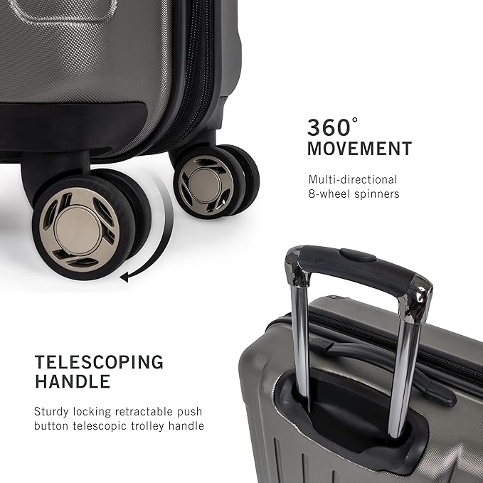 Kenneth Cole REACTION Renegade Luggage Expandable 8-Wheel Spinner Lightweight Hardside Suitcase, Silver, 3-Piece Set (20"/24"/28")