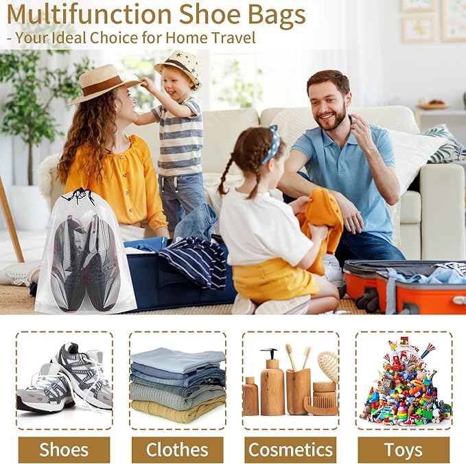 20 Pack Shoe Bags for Travel, Clear Travel Shoe Bags for Packing, Large Waterproof Portable Drawstring Travel Shoe Storage Bag Travel Essentials Women for and Men