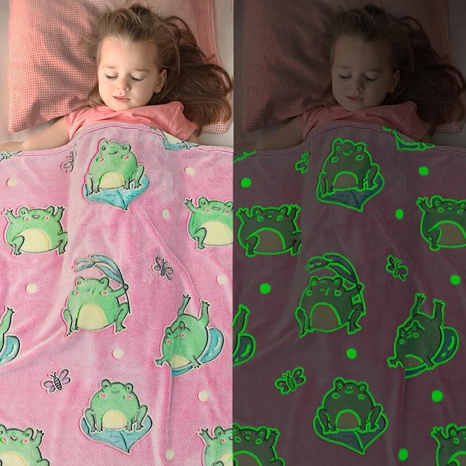 Frog Gifts for Girls Women Glow in The Dark Blanket Cute Frog Throw Blanket Pink Frogs Stuff Birthday Decorations 40"x50"