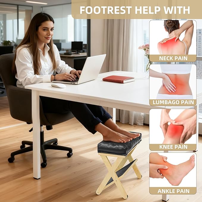 Foot Rest Under Desk, Wooden Desk Foot Rest with Non-Slip Rubber Stepping Surface, Ergonomic Under Desk Foot Stool, Enhances Posture, Office Home Work