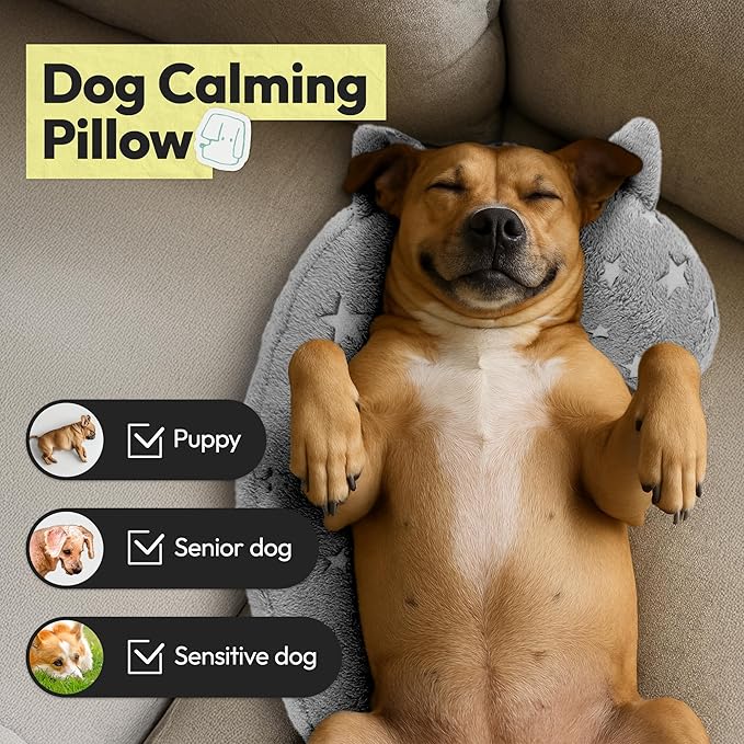 Dog Calming Pillow, Glow in The Dark Dog Put Head on, Soft Question Mark Pillows for Dogs, Kids, Adults, Washable Dog Bed Pillow, Cozy Dog Body Pillow (M Gray)