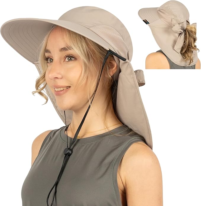 SUN CUBE Wide Brim Sun Hat with Neck Flap, UPF50+ Hiking Safari Fishing Hat for Men Women, Sun Protection Beach Hat