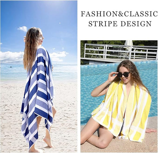 4 Packs Stripe Beach Towel Thin Terry Set for Women Men 60X30 Inch Extra Oversized Large Size Clearance Travel Camping Absorbent Towels Accessories Beach Essentials Blanket Adults Gift Yellow White