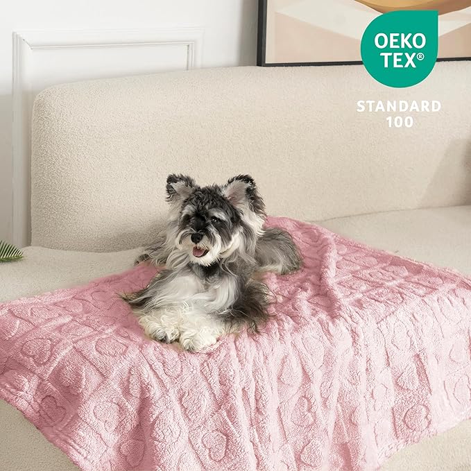 gogobunny Calming Plush Dog Cat Blanket 300GSM Coral Fleece, Ultra-Soft Machine Washable Pet Bedding for Small Medium Dogs Cats Puppies Kittens (Pink, 30x40)