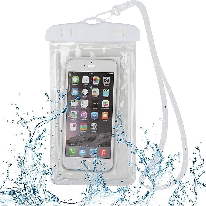 Waterproof Phone Case Small Pouch Beach Dry Bag with Cell Phone Hook Lanyard, Water Proof Phone Protector Gasbag Pouch, Underwater Snorkeling and Swimming Phone Airbag Clear Case (White)