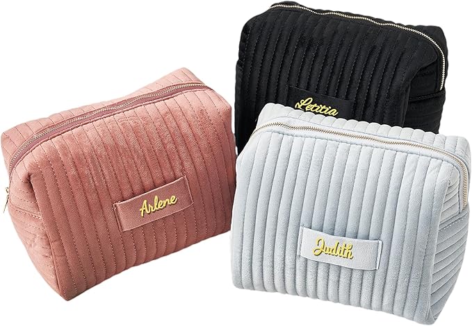 Personalized Makeup Bag with Name, Custom Velvet Cosmetic Bag for Women, Travel Toiletry Bag, Cosmetic Organizer Bag, Makeup Pouch, Bridesmaid Makeup Bag, Bachelorette, Gift for Girl Birthday, Wedding