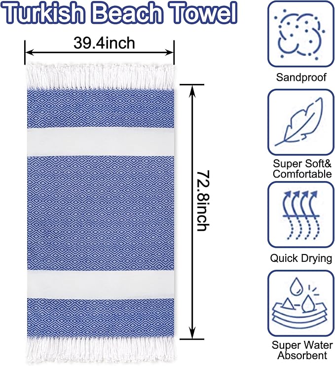 Beach Towel 2 Pack,Sand Free Beach Towels Oversized 39 x 72,Diamond Turkish Beach Towel Quick Dry,Lightweight Pool Towels for Adults,Cool Beach Essentials