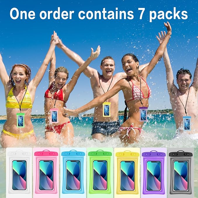 7 Pcs Waterproof Phone Pouch, Universal IPX8 Floating Waterproof Cell Phone Case Dry Bag, Compatible with Most Cell Phone on Market, Waterproof Phone Protector for Beach Swimming
