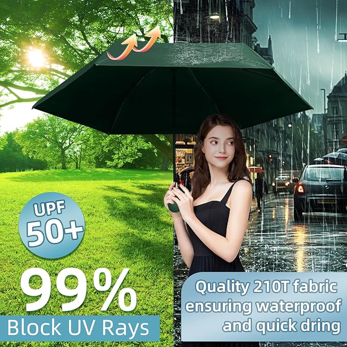Compact Travel Umbrella, Small Pocket Mini Umbrella for Purse Wallet, UV Sun Rain Umbrellas for Backpack, Portable Folding Umbrellas for Women Kids
