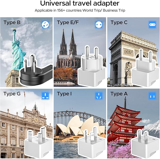 Key Power 2000W Step Down Converter, 220V to 110V Voltage Converter US to Europe, International Universal Travel Adapter with 3 AC Outlets and 4 USB(1 USB C) for Hair Dryer/Straightener.