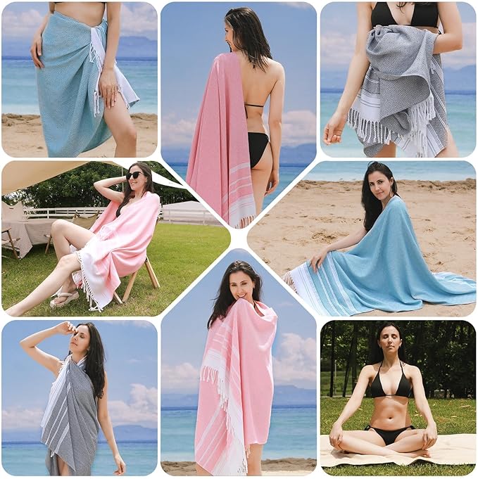 6 Packs Oversized Cotton Turkish Beach Towels Set Bulk 74"x38" Extra Large Sand Free Quick Dry Clearance Swim Bath Camping Pool Towel Travel Blanket Adult Essentials Cruise Accessories Vacation Gift