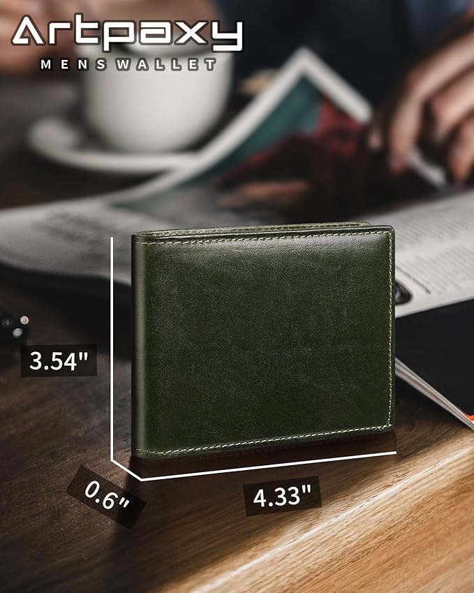 Artpaxy Mens Wallet Bifold Genuine Leather RFID Blocking Wallet for Men with 2 ID Windows 12 Card Holders 2 cash pockets 1 Gift Box