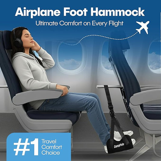 1 Pack Airplane Foot Hammock, No-Collapse Foot Hammock for Plane Travel, Thickened Bamboo Airplane Foot Rest, Adjustable Footrest for Office, Long Flight