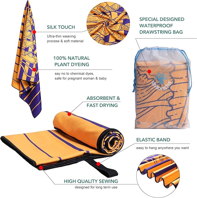 4Monster Microfiber Beach Towel Quick Dry,Super Absorbent Lightweight Travel Towel for Swimmers, Sand Free Camping Towel, Beach Towels for Pool,Swim,Water Sports,Yoga