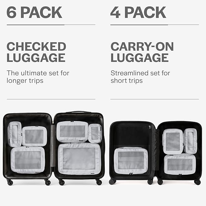 Aerotrunk Compression Packing Cubes for Travel - Luggage Organizer Bags - Double Zipper Packing Cubes for Suitcases (4-Pack, Light Grey)