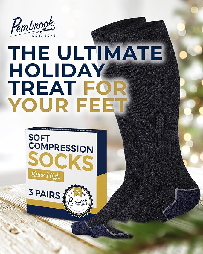 Pembrook Light Compression Socks for Men - 3 Pairs | 8-15 mmhg Compression Dress Socks for Men | Support Socks for Men