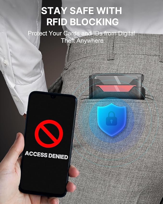 typecase Wallet for Men: Rfid Blocking Wallet 9-13 Card Capacity with Money Clip Slim Leather Front Pocket Smart Pop Up Card Case Bifold Minimalist Wallet with Gift Box - Atlanta Black