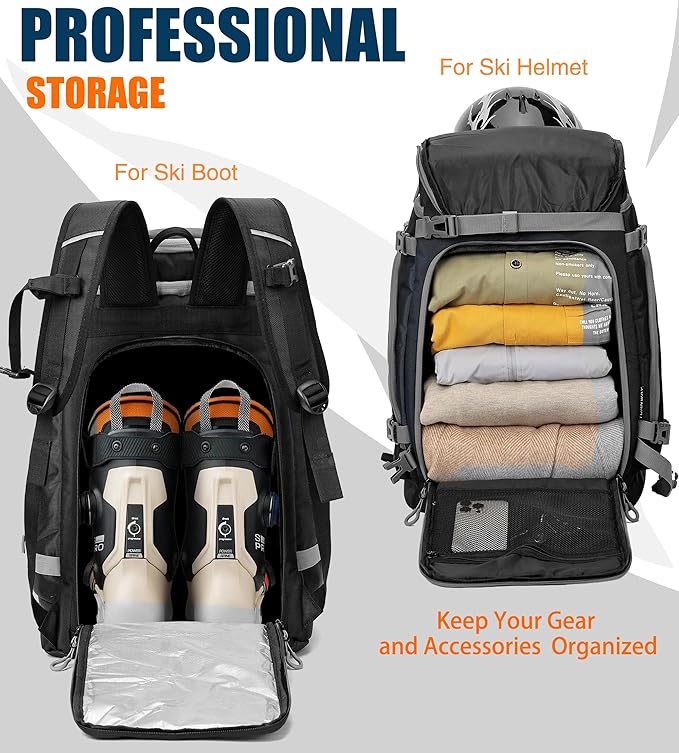 New Ski/Snowboard Boot Bag/Skating Bag | Excellent for Store and Transport Gear, Helmet, Goggles & Accessories | Travel with Waterproof Exterior, Reflective Strip for Men, Women (Black)