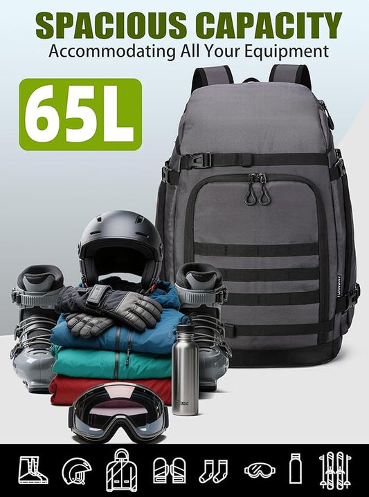New Ski/Snowboard Boot Bag/Skating Bag | Excellent for Store and Transport Gear, Helmet, Goggles & Accessories | Travel with Waterproof Exterior, Reflective Strip for Men, Women (Gray)