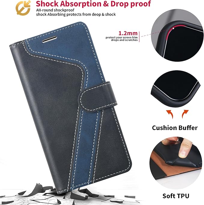 CIVICASE for iPhone 17 Pro Wallet Case,PU Leather Flip Case RFID Blocking Credit Card Holder Folio Magnetic Stand TPU Shockproof Cover Compatible with iPhone 17 Pro, Black Blue