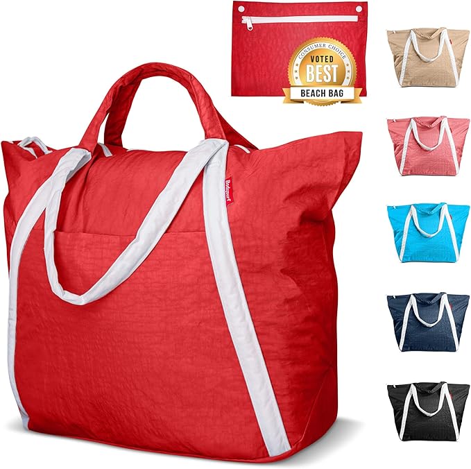 Bodysurf Beach Bags Waterproof Sandproof - Packable Foldable Nylon Zipper Tote Bag for Travel Lightweight, Pool, Boat, Cruise