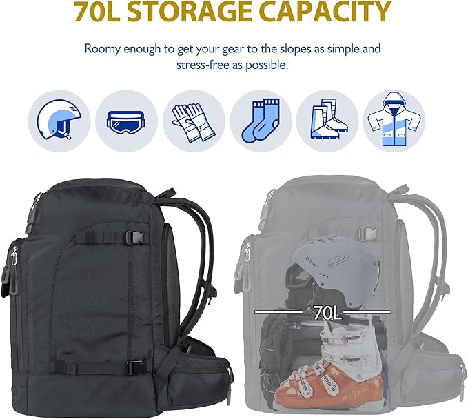 Unigear Ski Boot Bag Backpack for Helmet 50L/70L, Goggles, Gloves, Skis, Snowboard & Accessories