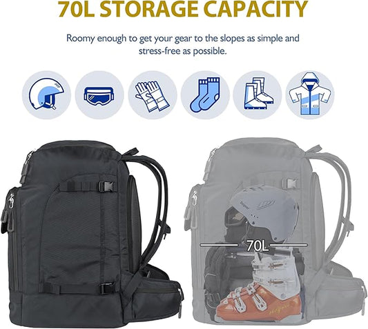 Unigear Ski Boot Bag Backpack for Helmet 50L/70L, Goggles, Gloves, Skis, Snowboard & Accessories