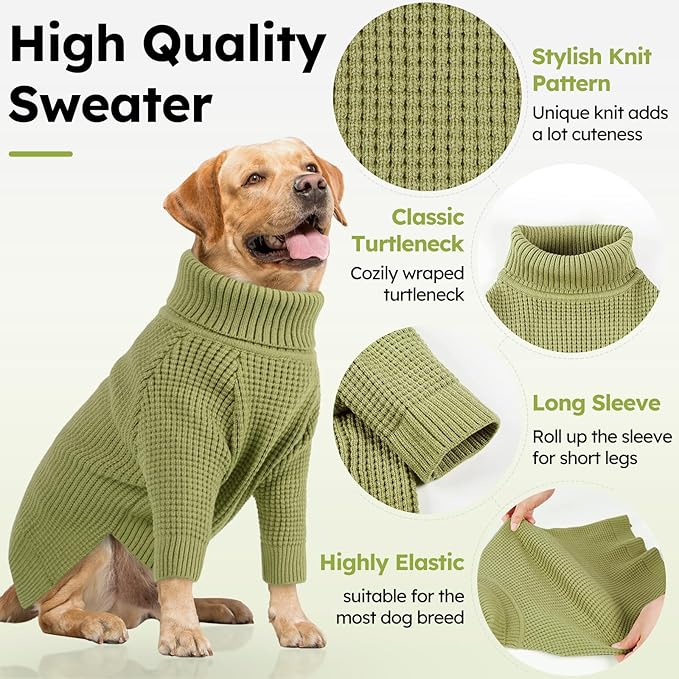 Queenmore Large Dog Turtleneck Sweater, Check Pattern, Green XXL
