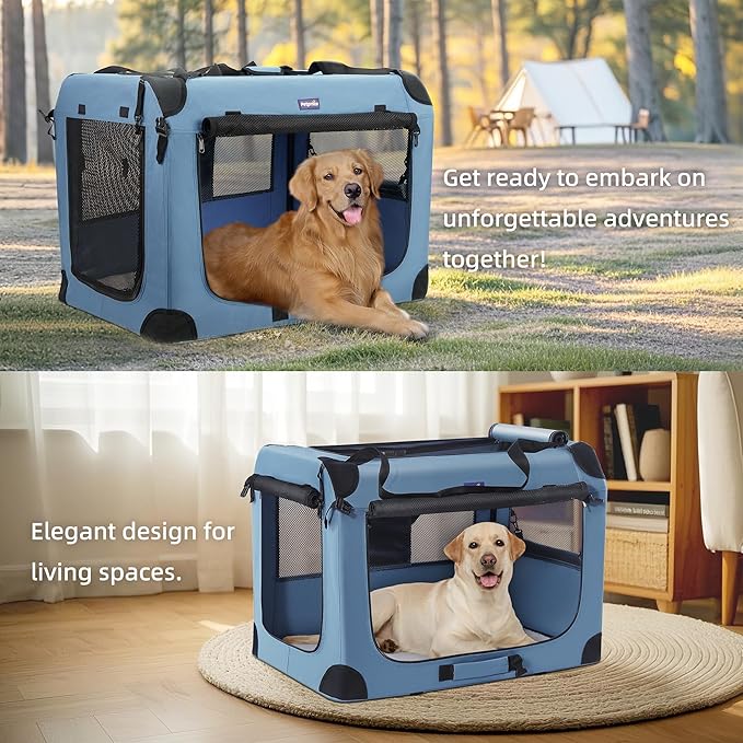 Petprsco Soft Collapsible Dog Crate, 40 inch Portable Dog Crates for Large Dogs, XL Dog Crate for Travel, 3 Door Foldable Pet Kennel with Durable Mesh Windows Indoor & Outside