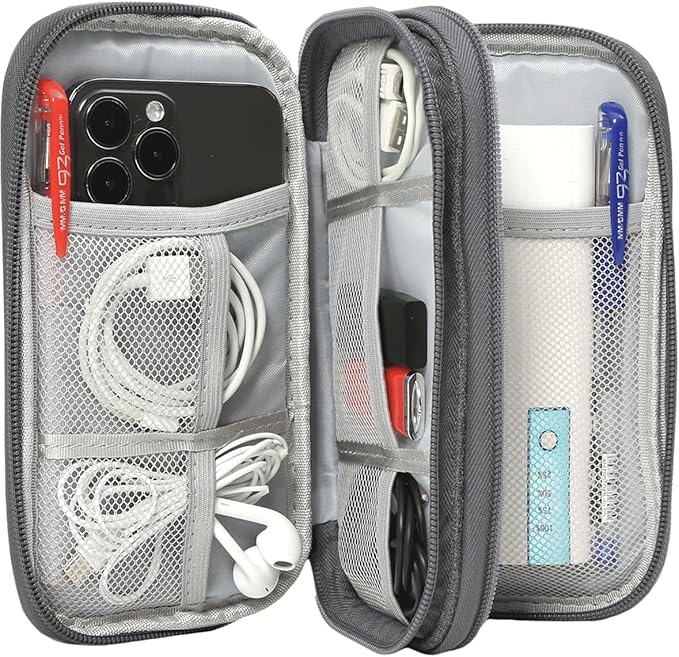 Electronics Organizer Case, Cable Organizer Bag Waterproof Electronic Accessories Carry Case with Handle for Cable, Cord, USB, Charger, Phone, Power Bank, Earphone (Dark Gray, Medium)
