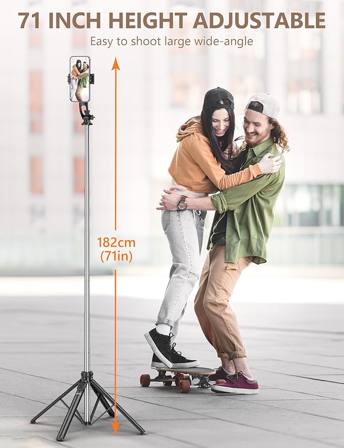 71" Selfie Stick Tripod, All in One Quadripod with Remote & Phone Holder, Extendable Cell Phone Tripod, Travel Tripod Stand Compatible with for Cell Phone & Camera, iPhone, Android,Video Recording