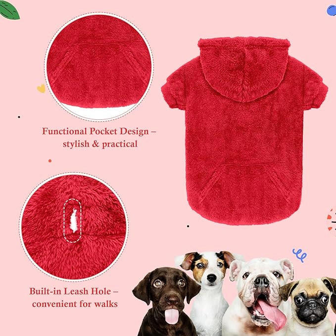 5XL Dog Sweaters for Large Dogs,Extra-Large Dog Hoodie,Warm Fuzzy Fleece Sweatshirt with Hood & Pocket,Leash Hole,Cozy Cold Weather Pet Clothes Sweater Hoodie for Large Dogs(Red,5XL)