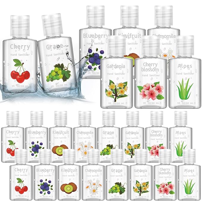 Frienda 24 Pcs Mini Hand Sanitizer Bulk Scented Hand Sanitizer Travel Size 1 Fl oz Gardenia Aloe Assorted Scents Sanitizers for Guest Christmas Stocking Stuffers Nurse Coworker Teacher Office Gifts